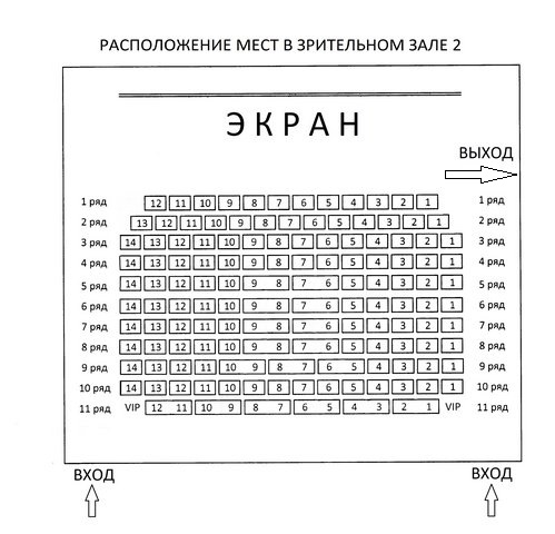 Схема зала кинотеатра Мир в Витебске