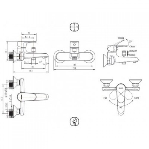 F6120178CP-01 BRAVAT ALFA Смеситель однорычаж. д/ванны и душа , Китай